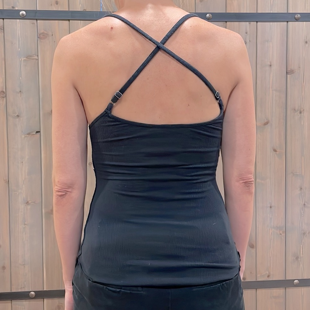 Free People Intimately Black Criss Cross Tank Top,XS. Lace detail, Exposed Seams - Picture 2 of 4
